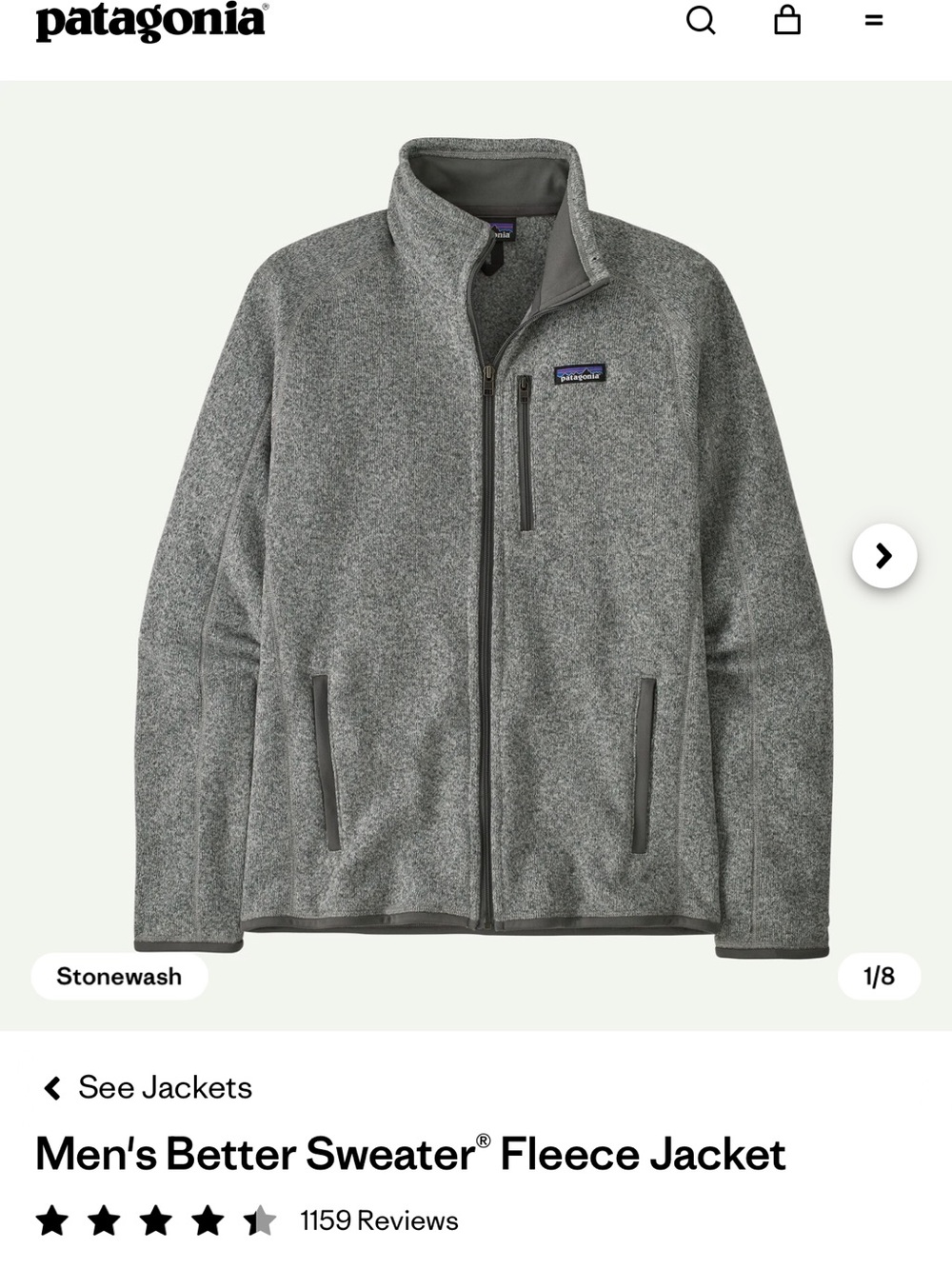 Patagonia Heather Gray Lightweight Full-Zip Jacket, Men’s M